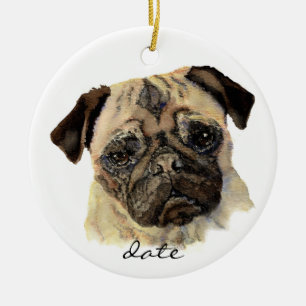 Custom Dated, Pug, Pet, Dog, Animal Ceramic Ornament