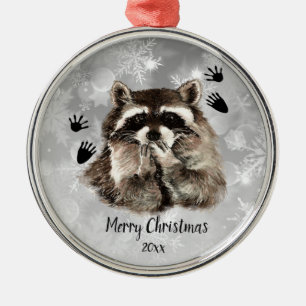 Custom Dated Raccoon Blowing Kisses, Love Animals  Metal Ornament