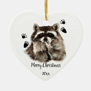 Custom Dated Racoon Blowing Kisses, Love Animals  Ceramic Ornament