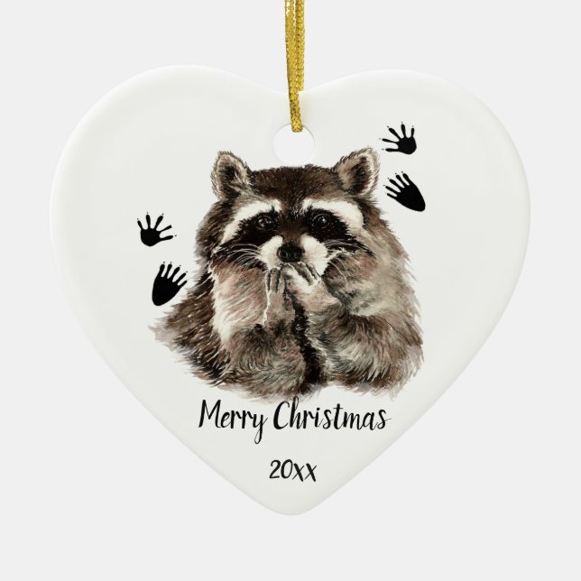 Custom Dated Racoon Blowing Kisses, Love Animals  Ceramic Ornament (Front)