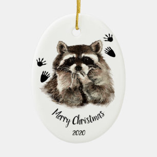 Custom Dated Racoon Blowing Kisses, Love Animals Ceramic Tree Decoration