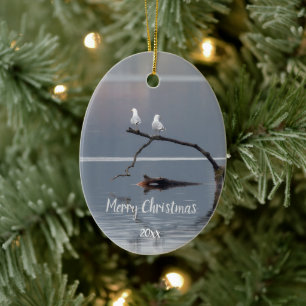 Custom Dated Seagulls Bird Animal Wildlife Ceramic Ornament