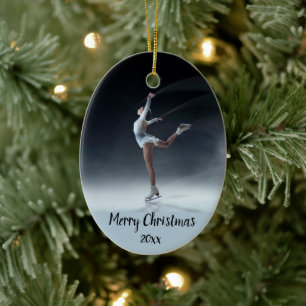 Custom Dated Skating Skater Skate Christmas  Ceramic Ornament