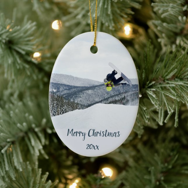 Custom Dated Snow Board Boarding Winter Sports  Ceramic Ornament (Tree)