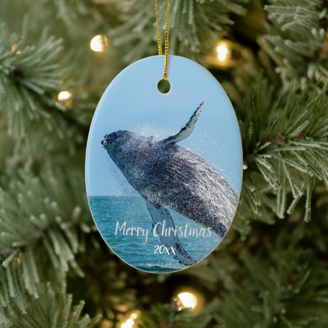 Custom Dated Whale Sea Animal Wildlife Ceramic Ornament (Tree)