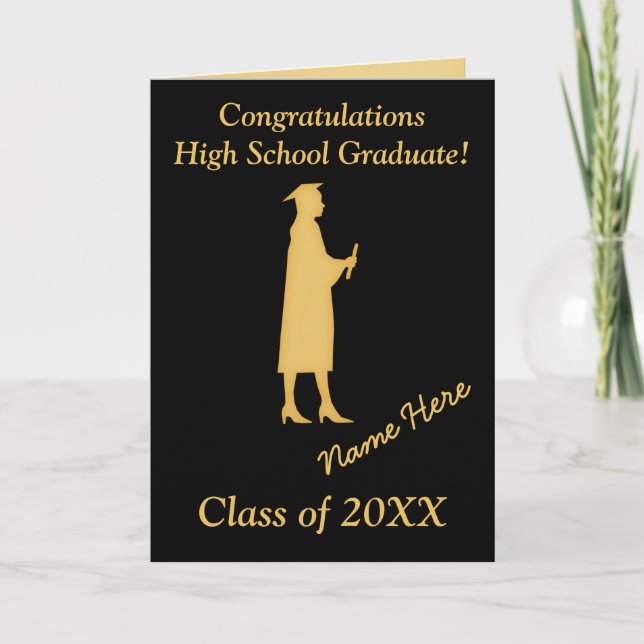 Custom Daughter Graduation Cards, Black and Gold Card (Front)