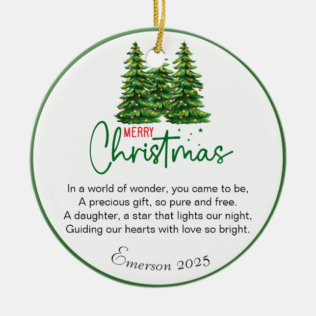 Custom Daughter Poem Christmas Ceramic Ornament (Front)