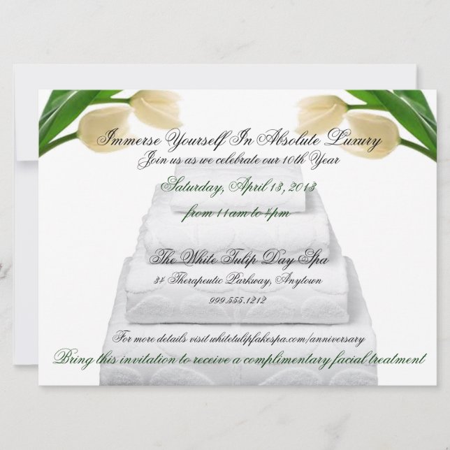 Custom Day Spa Event Invitations (Front)