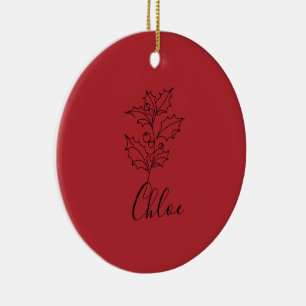 Custom December Holly Birth Flower Gift  Ceramic Ornament