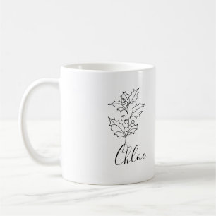 Custom December Holly Birth Flower Gift Coffee Mug