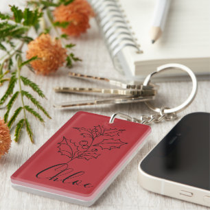 Custom December Holly Birth Flower Gift  Key Ring
