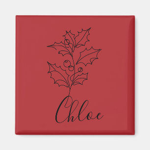 Custom December Holly Birth Flower Gift Magnet