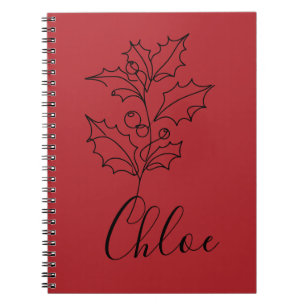 Custom December Holly Birth Flower Gift Notebook