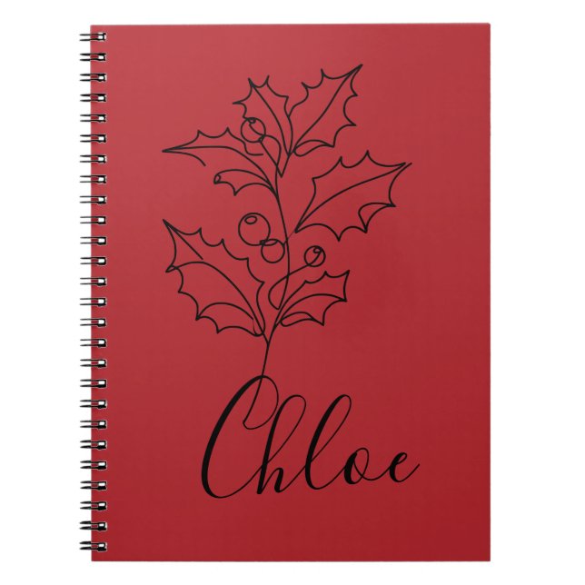 Custom December Holly Birth Flower Gift  Notebook (Front)