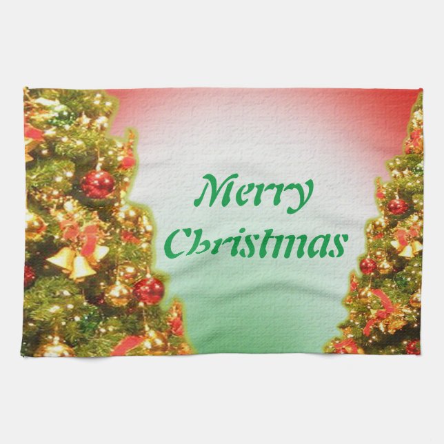 Custom decorated christmas tree tea towel (Horizontal)