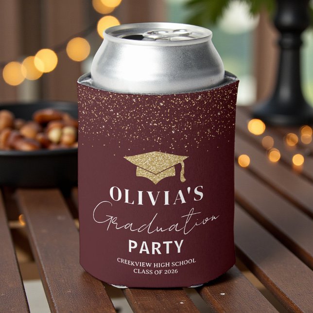 Custom Deep Burgundy Graduation Party Can Cooler (Creator Uploaded)