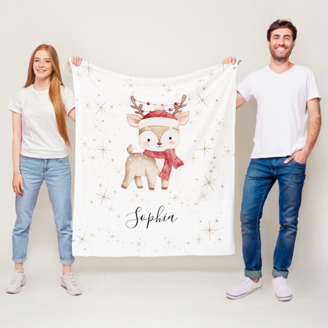Custom Deer Christmas Fleece Blanket (In Situ)