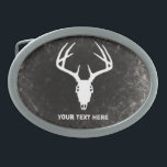 Custom Deer Hunting Skull Oval Belt Buckle<br><div class="desc">Deer hunting themed belt buckle –  Deer skull with huge antlers - vector graphic that you can personalise with your own text. This would be the ultimate deer hunting belt buckle for the avid deer hunter or bow hunter!</div>