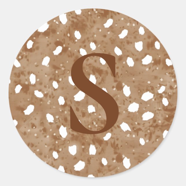 Custom Deer Print Monogram, Rustic Fawn  Classic Round Sticker (Front)