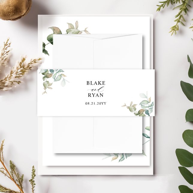 Custom Delicate Eucalyptus Greenery Wedding  Invitation Belly Band (Creator Uploaded)