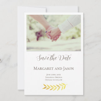 Custom Delicate Golden Leaves Save The Date Card