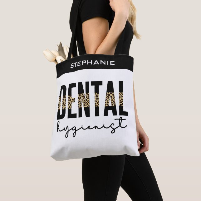Custom Dental Hygienist Cheetah Print Gifts Tote Bag (Close Up)