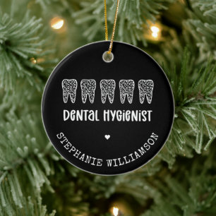 Custom Dental Hygienist Leopard Print Teeth Ceramic Ornament
