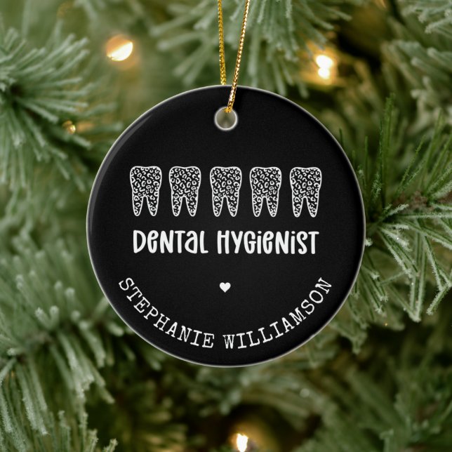 Custom Dental Hygienist Leopard Print Teeth Ceramic Ornament (Tree)
