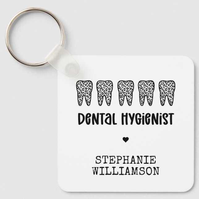 Custom Dental Hygienist Leopard Print Teeth Key Ring (Front)