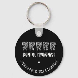 Custom Dental Hygienist Leopard Print Teeth Key Ring