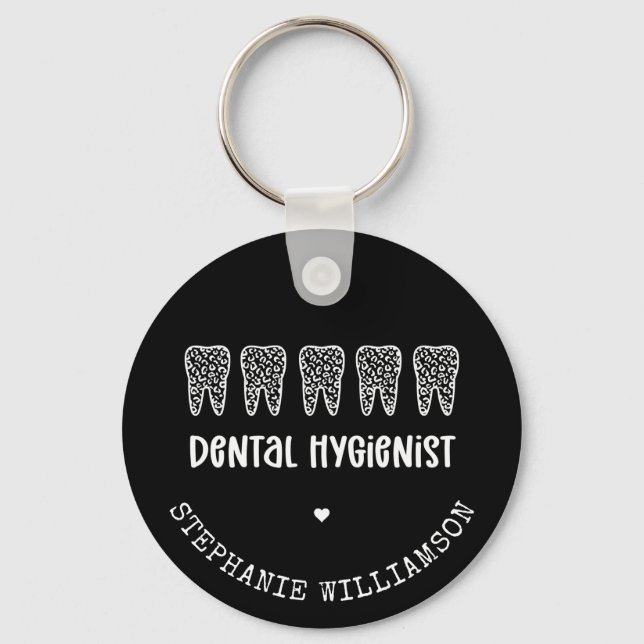Custom Dental Hygienist Leopard Print Teeth Key Ring (Front)