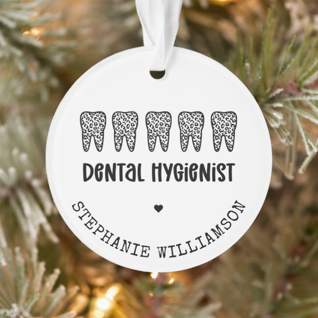 Custom Dental Hygienist Leopard Print Teeth Ornament (Tree)