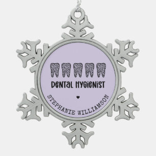 Custom Dental Hygienist Leopard Print Teeth Snowflake Pewter Christmas Ornament