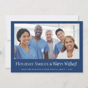 Custom Dental Office Photo Holiday Smiles Blue Card