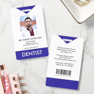 Custom Dentist Dental Medical Staff Blue ID Badge