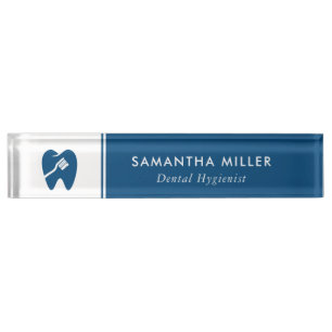 Custom Dentist Logo White & Navy Blue Nameplate