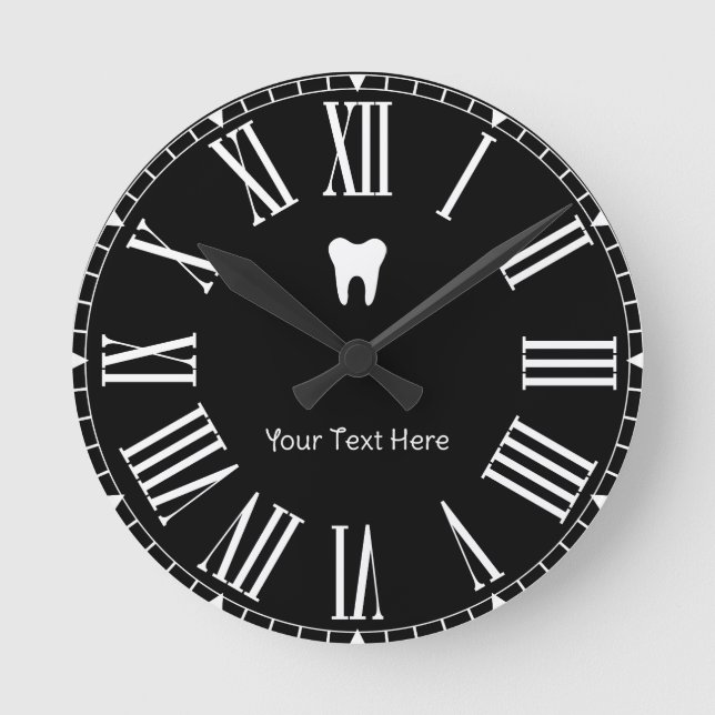Custom Dentist Office Dental White Tooth black Round Clock (Front)
