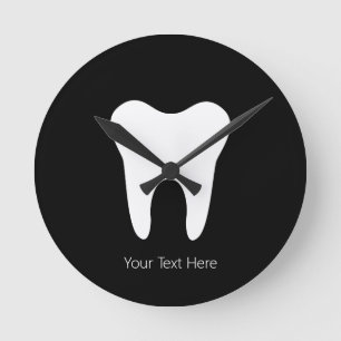 Custom Dentist Office Dental White Tooth black Round Clock