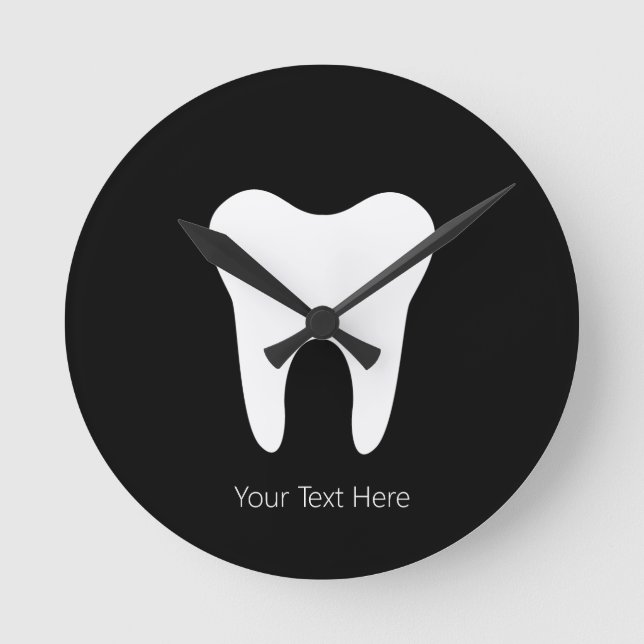 Custom Dentist Office Dental White Tooth black Round Clock (Front)
