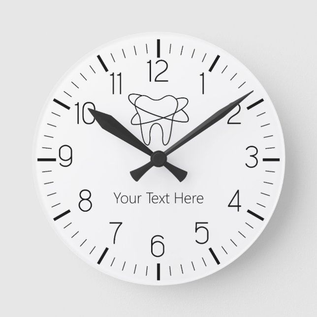 Custom Dentist Office Dental White Tooth Clock  (Front)