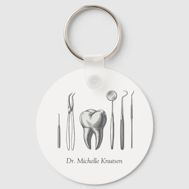 Custom Dentist Office Dental White Tooth  Key Ring (Front)