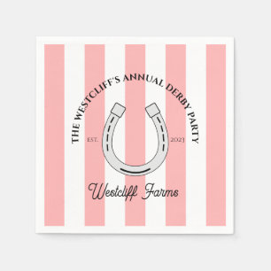 Custom Derby Party Pink Cabana Stripes Horseshoe Napkin