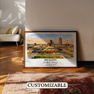 Custom Des Moines Wall Art, Iowa Poster