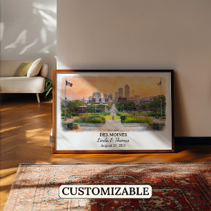 Custom Des Moines Wall Art, Iowa Poster