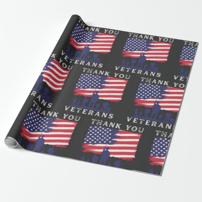 Custom design: American Flag Thank You Veterans Wrapping Paper (Unrolled)
