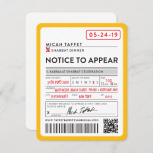 CUSTOM DESIGN Bar Mitzvah New York Ticket Invitation