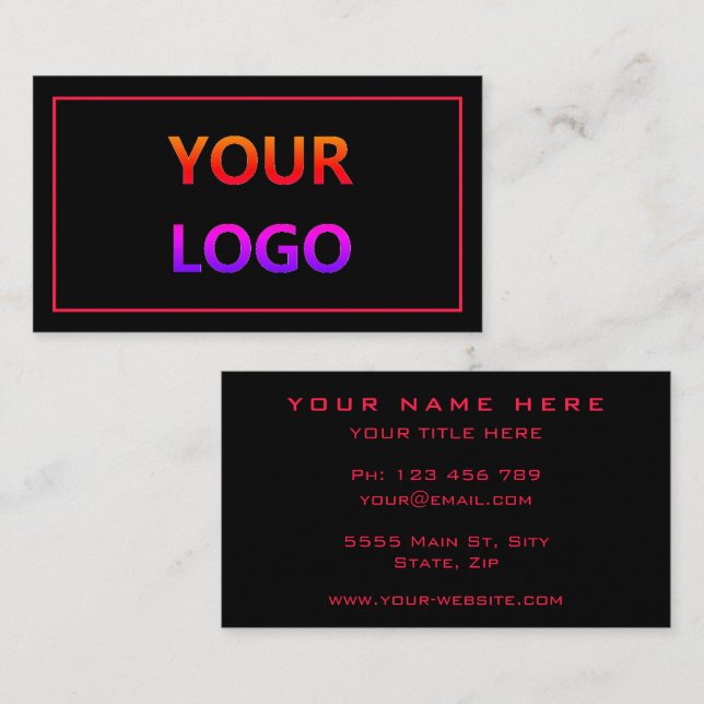 Custom Design Business Card Black Red Your Colours (Front/Back)