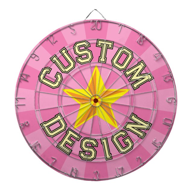 Custom Design your text Yellow Star on Girly Pink Dartboard (Front)