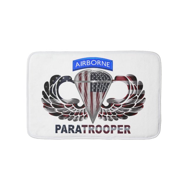 Custom Designed American Airborne Paratrooper Flag Bath Mat (Front)