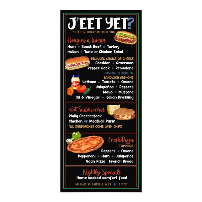 Custom designed menu Sandwich Shop Deli (Front)